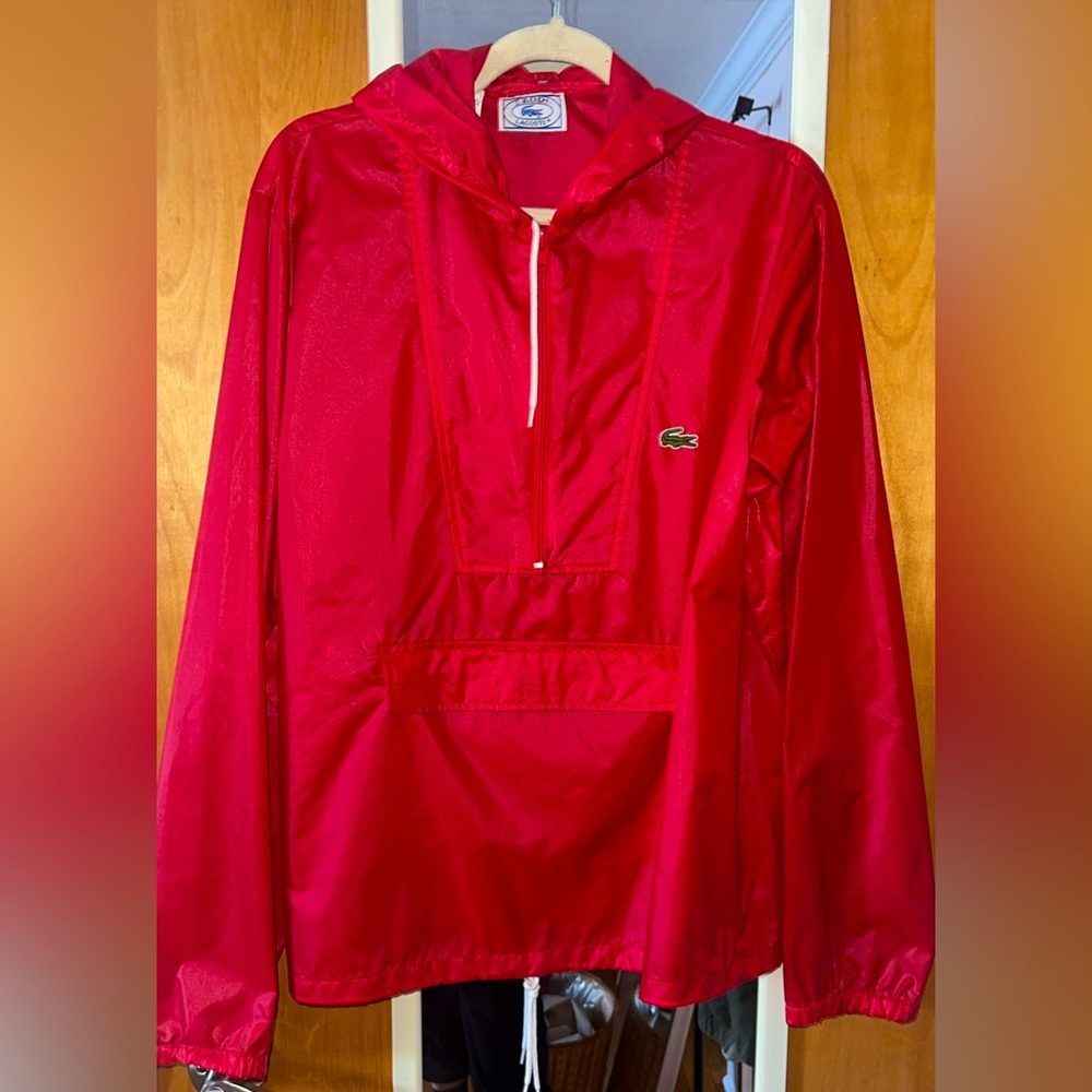 Vintage Lacoste red rain jacket / pull over with hood